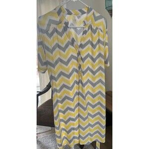 Tacera Women’s Blouse Tunic Short Sleeve Yellow Gray Geometric Print Size XL